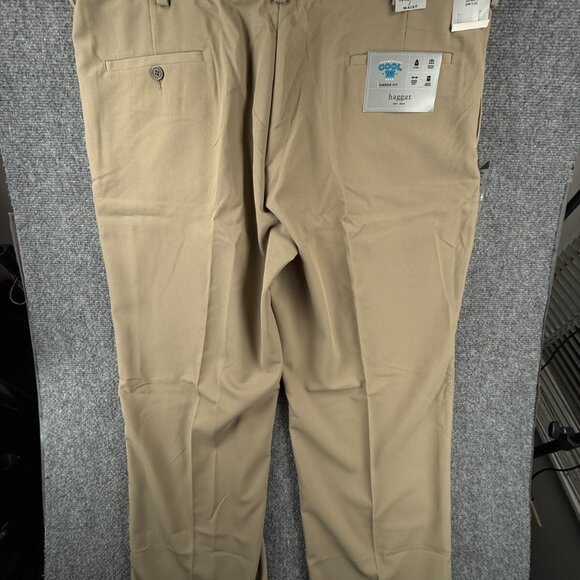NWT HAGGAR Beige Pants 42x32 Cool 18 Khaki Slacks Polyester Comfort Waist Men - Picture 9 of 15